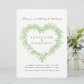 Mistletoe hart lijn art bruiloft groen wit kaart (Staand voorkant)