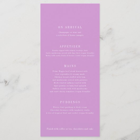 Mistletoe hart paarse witte bruiloft menu's (Achterkant)