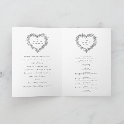 Mistletoe hartkrans donkergrijs wit bruiloft programma (Binnen)