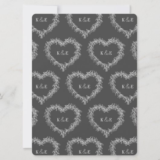 Mistletoe hartlijnkunst bruiloft donkergrijs wit kaart (Achterkant)