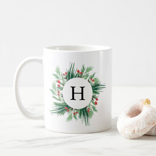 Mistletoe Holiday Monogram Koffiemok (Met donut)