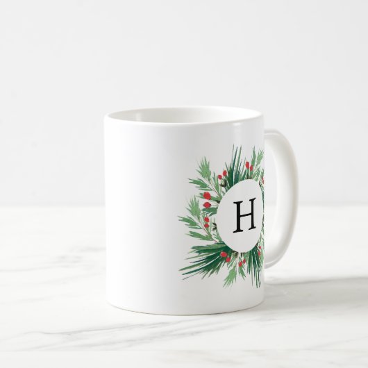 Mistletoe Holiday Monogram Koffiemok (Voorkant rechts)