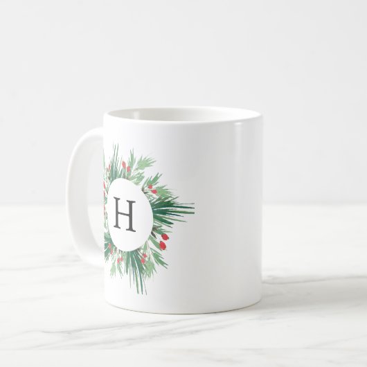 Mistletoe Holiday Monogram Koffiemok (Voorkant links)