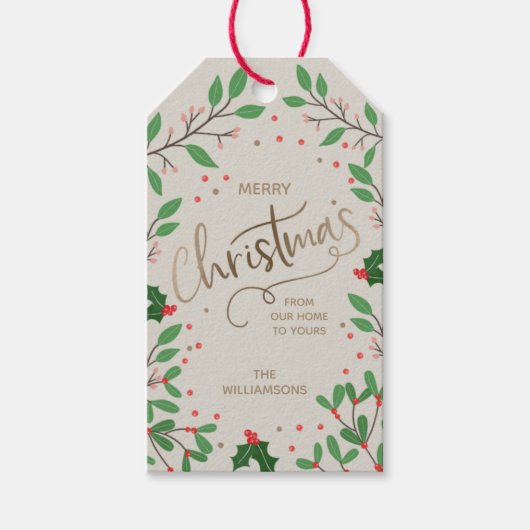 Mistletoe Holly Berries Labels met kerstcadeaus Cadeaulabel (Voorkant)