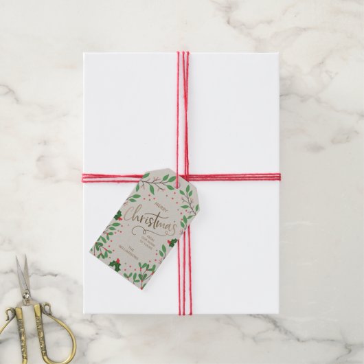 Mistletoe Holly Berries Labels met kerstcadeaus Cadeaulabel (Met Touw)