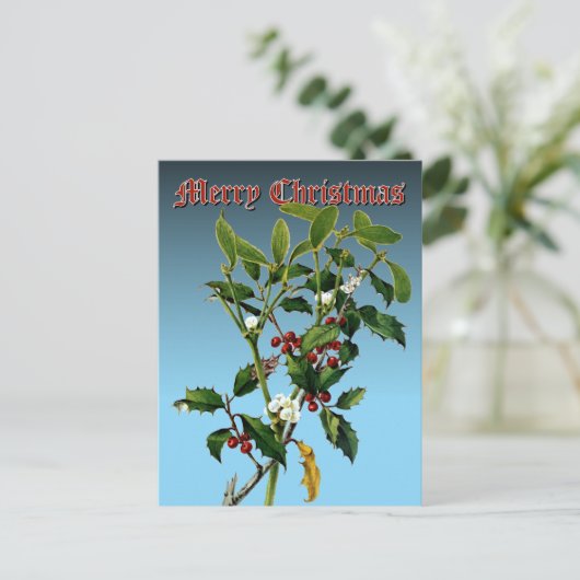 Mistletoe & Holly Greenery Botanische Kunst Feestdagenkaart