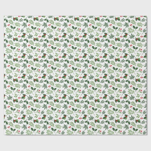 Mistletoe Holly-kerstpatroon Cadeaupapier (Vlak)
