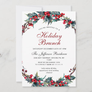 Mistletoe Holly krans Kerstvakantie brunch Kaart