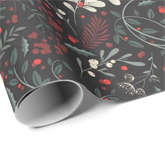  Mistletoe, Holly Leaves, Red Berries  Cadeaupapier (Rol Hoek)