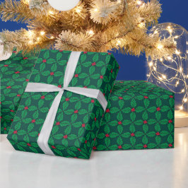 Mistletoe & Holly – Modern Holly Grid Cadeaupapier