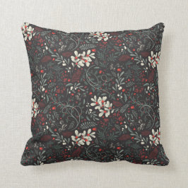 Mistletoe, Holly, Red Berries op zwarte achtergron Kussen