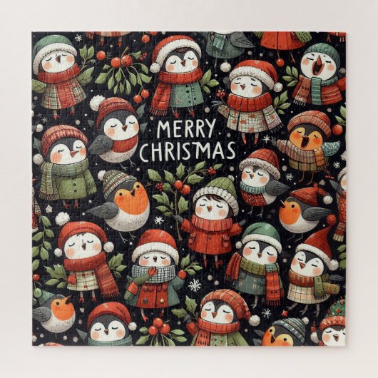 Mistletoe Kerst schattige Penguin Carolers Legpuzzel (Verticaal)
