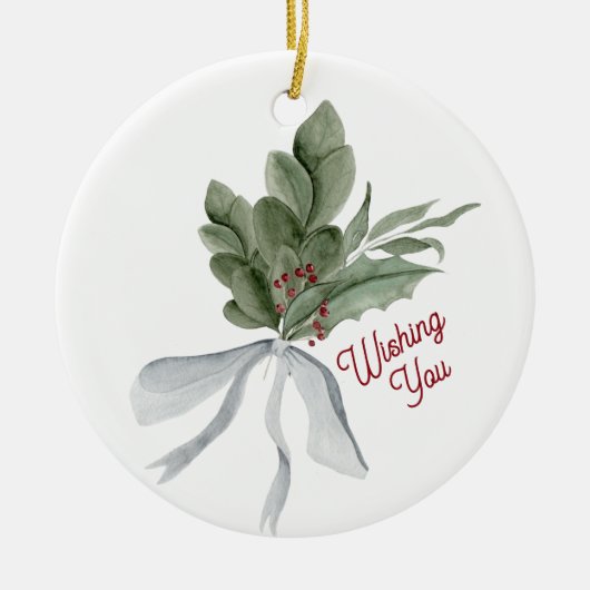 Mistletoe Kerstgroen Gepersonaliseerd Keramisch Ornament (Voorkant)