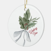 Mistletoe Kerstgroen Gepersonaliseerd Keramisch Ornament (Links)