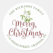 Mistletoe Kerstkaart Retouradres Ronde Sticker (Voorkant)