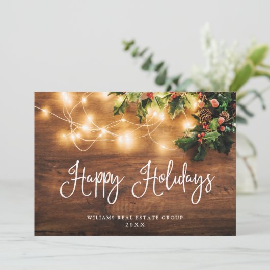 Mistletoe Kerstmis Rustic Corporate Greeting Feestdagenkaart (Staand voorkant)