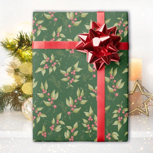 Mistletoe kerstpatroon op groen cadeaupapier