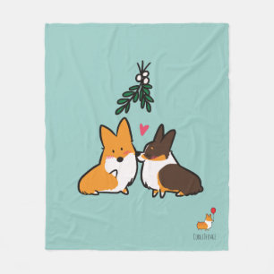 Mistletoe Kiss Corgi Blanket Fleece Deken