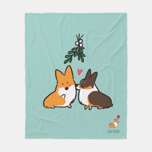 Mistletoe Kiss Corgi Blanket Fleece Deken (Voorkant)