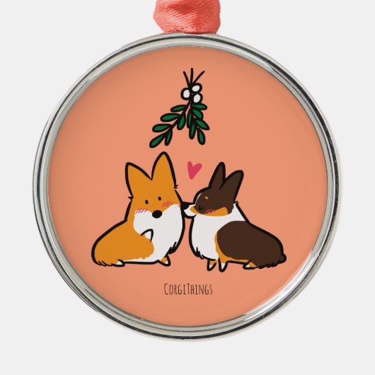 Mistletoe Kiss Corgi Ornament (Voorkant)