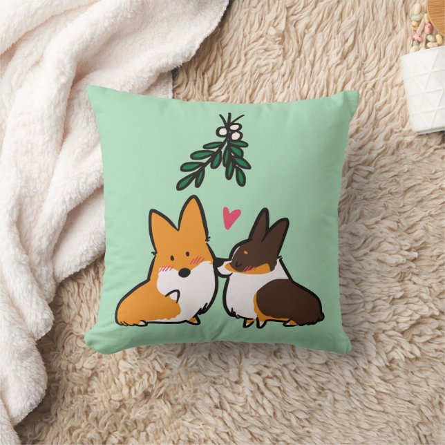 Mistletoe Kiss Corgi Square Pillow Kussen (Deken)