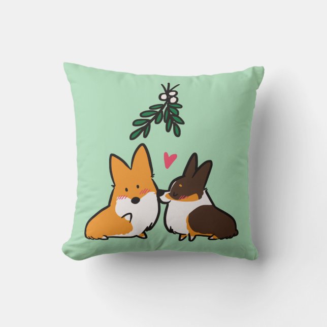 Mistletoe Kiss Corgi Square Pillow Kussen (Voorkant)