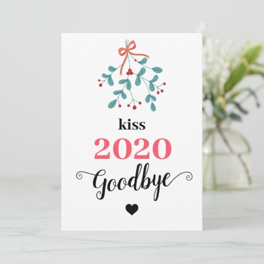 Mistletoe Kiss Vaarwel tot 2020 Do-over Funny Red Feestdagenkaart (Staand voorkant)