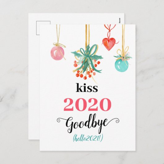 Mistletoe Kiss Vaarwel tot 2020 Do-over Funny Red Feestdagenkaart (Voorkant / Achterkant)