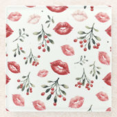 Mistletoe Kisses Glazen Onderzetter (Voorkant)