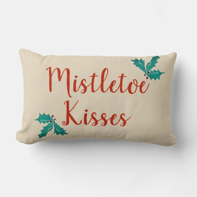 Mistletoe Kisses Holly Ivy  Beige Holiday Kussen (Voorkant)