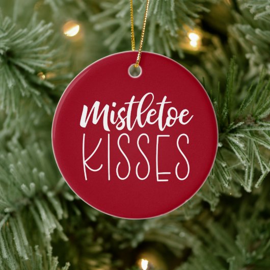 Mistletoe Kisses Red Kerstmis Keramisch Ornament (Boom)