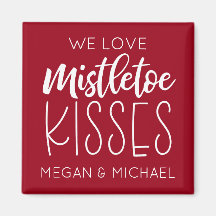 Mistletoe Kisses Typografie Red Kerstmagneet