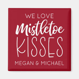 Mistletoe Kisses Typografie Red Kerstmagneet Magneet