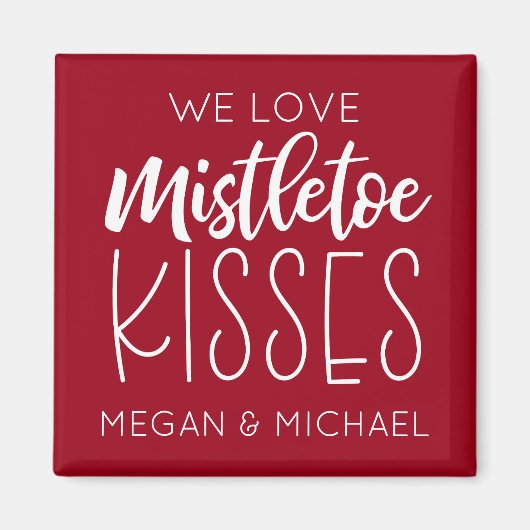 Mistletoe Kisses Typografie Red Kerstmagneet Magneet (Voorkant)