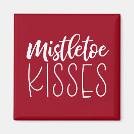 Mistletoe Kisses Typografie Rood kerstfeest Magneet