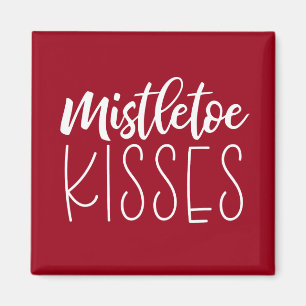 Mistletoe Kisses Typografie Rood kerstfeest Magneet