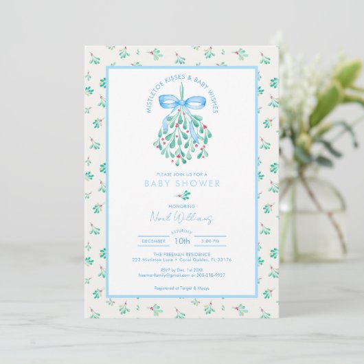 Mistletoe Kust Blauw Baby shower voor Jongen Kaart (Staand voorkant)
