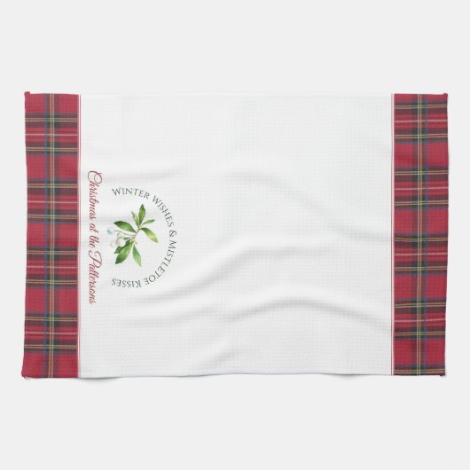 Mistletoe Leaves Gepersonaliseerd achternaam Chris Theedoek (Horizontaal)