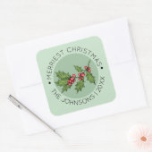 Mistletoe Light Green Merriest Kerstfeestdag Vierkante Sticker (Envelop)
