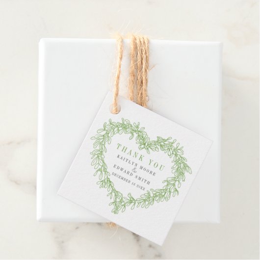 Mistletoe lijn art groen grijs bruiloft dank u bedankjes labels (In situ)