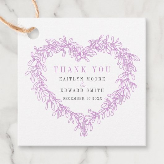 Mistletoe lijn art paarse grijze bruiloft dank u bedankjes labels (Voorkant)