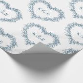 Mistletoe lijn art tekening monogram blauw wit cadeaupapier (Hoek)