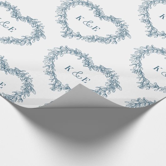 Mistletoe lijn art tekening monogram blauw wit cadeaupapier (Hoek)