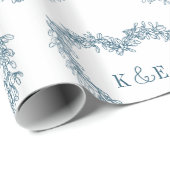 Mistletoe lijn art tekening monogram blauw wit cadeaupapier (Rol Hoek)