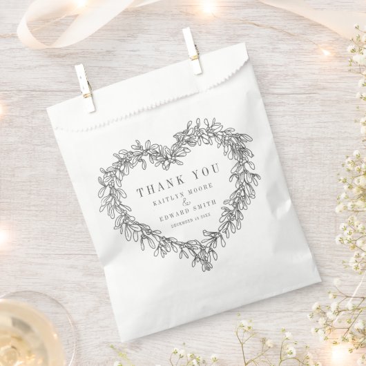 Mistletoe lijn art zwart wit bruiloft dank u bedankzakje (Geknipt)