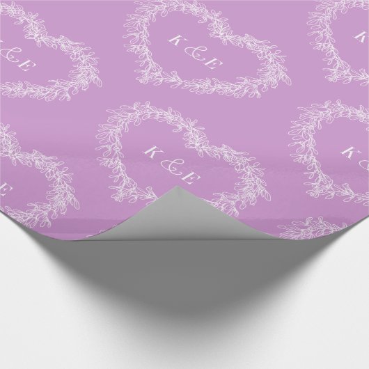 Mistletoe lijntekenmonogram paars wit cadeaupapier (Hoek)