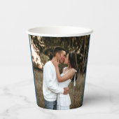 Mistletoe line art blue bruiloft aangepaste foto papieren bekers (Achterkant)