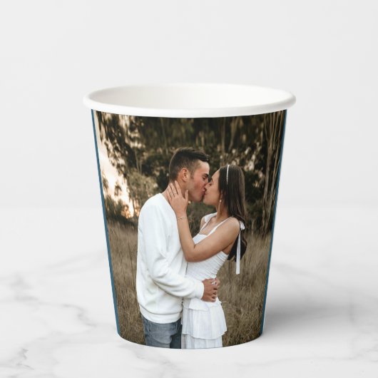 Mistletoe line art blue bruiloft aangepaste foto papieren bekers (Achterkant)