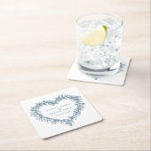 Mistletoe line art blue white winter bruiloft kartonnen onderzetters (Insitu)