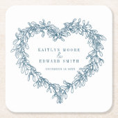 Mistletoe line art blue white winter bruiloft kartonnen onderzetters (Voorkant)